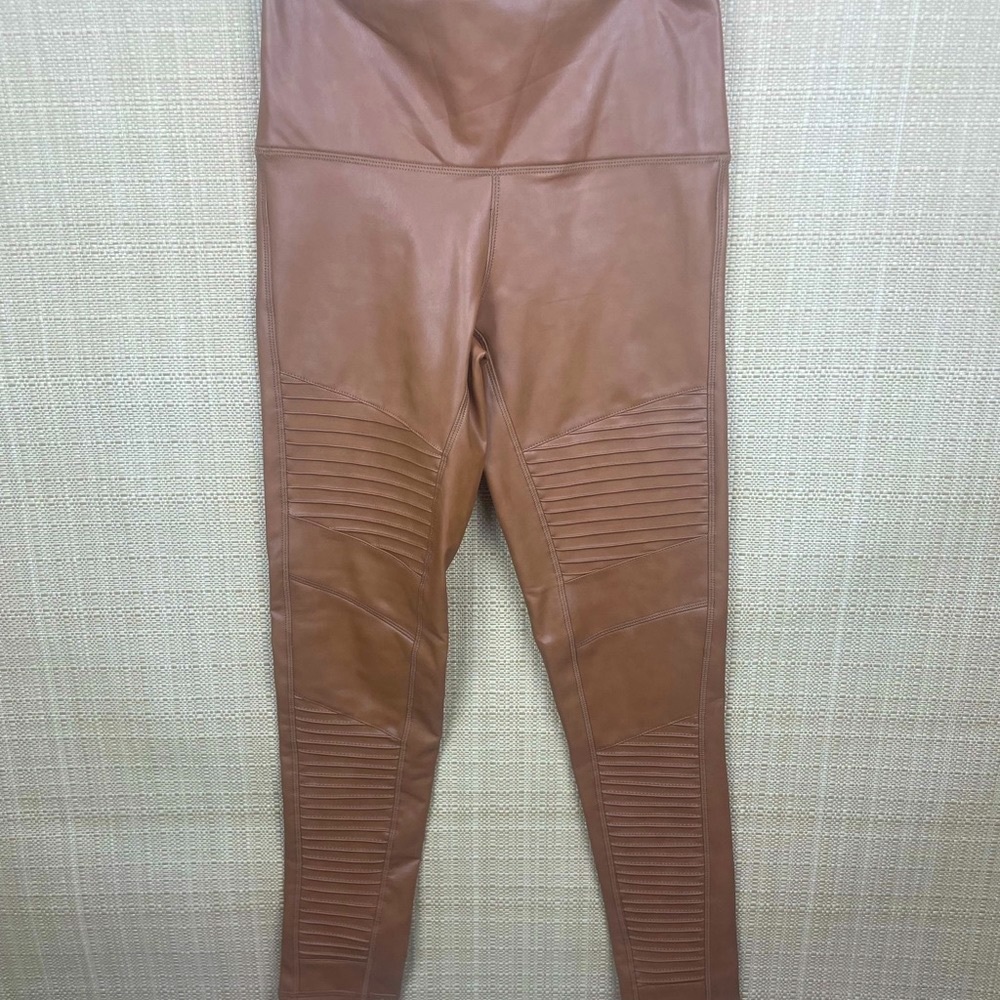 7 for all Mankind Faux Leather Motto Leggings, NWOT, Camel colored, Small
